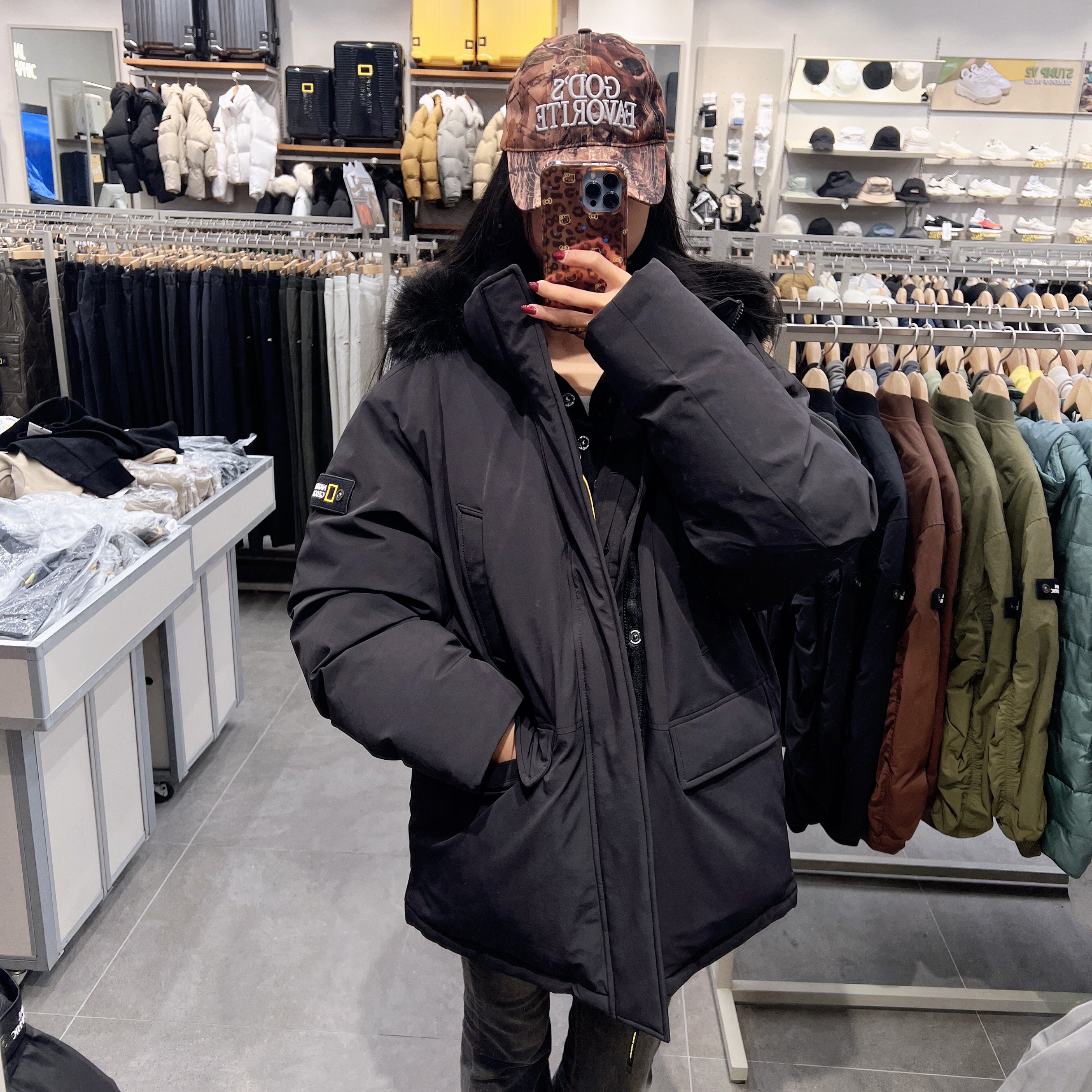 韓國 National Geographic Beluga Fur Trimmed Mid-Length Goose Down Hoodie (鵝絨)【NG200】