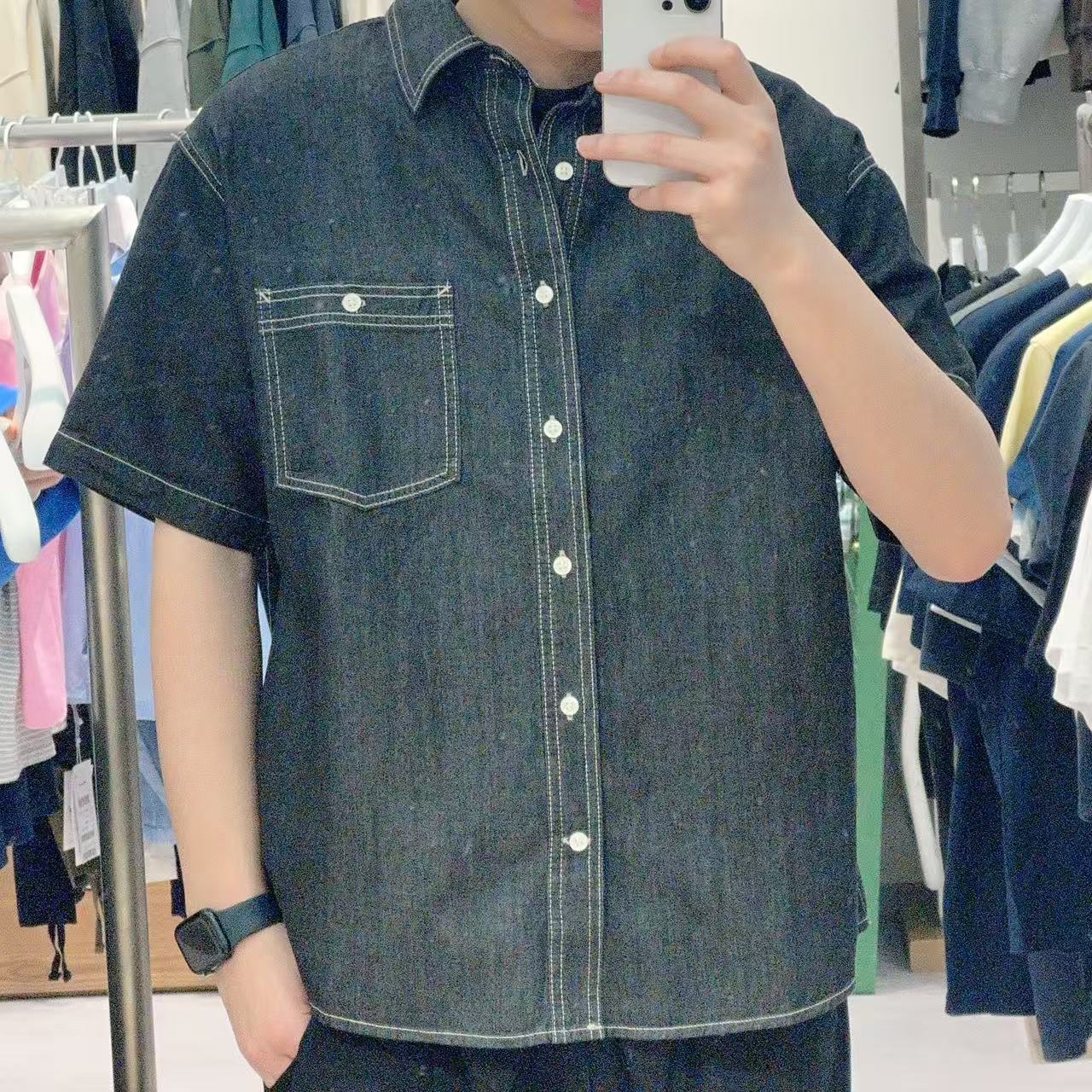 韓國 Markm WASHED DENIM HALF SHIRTS【MA144】