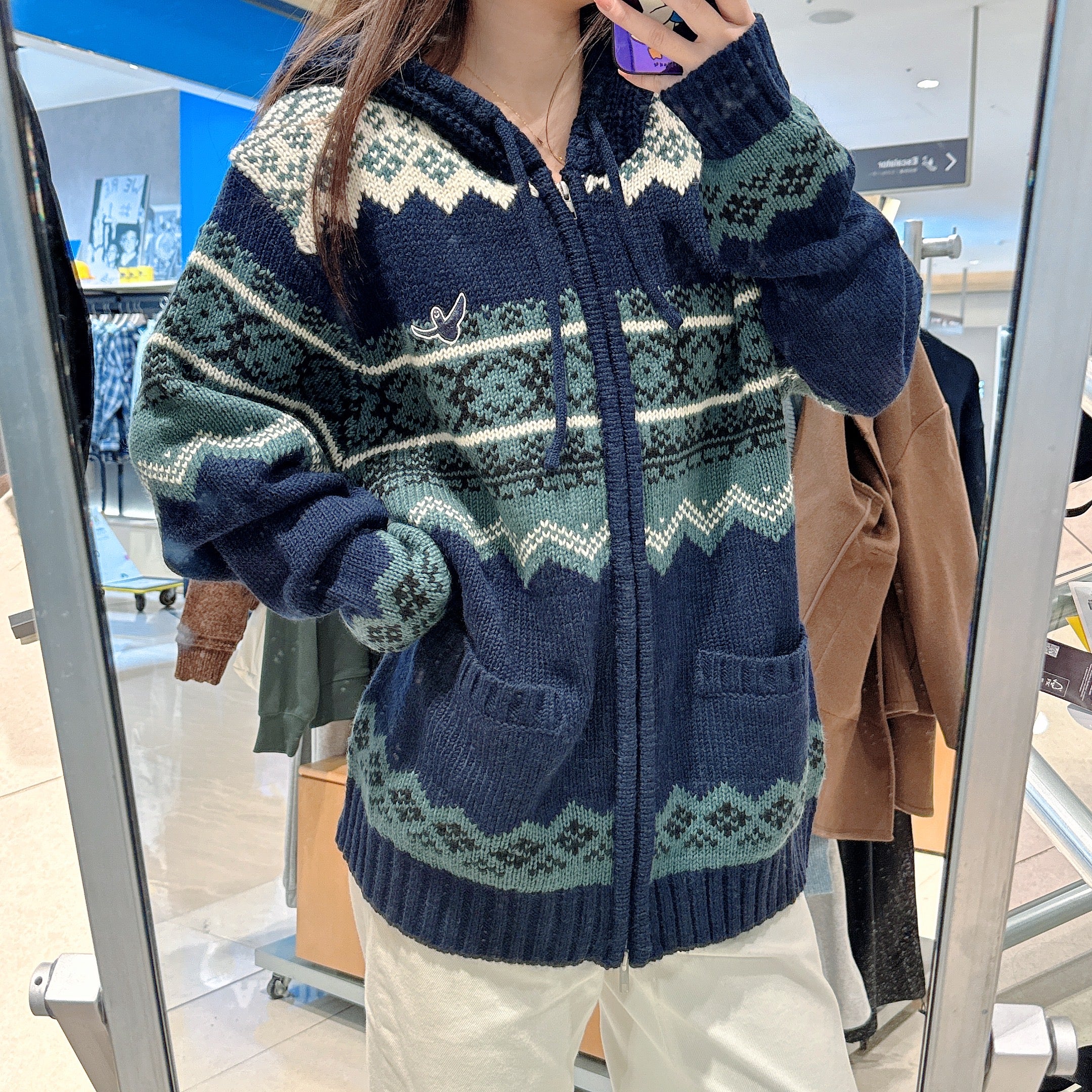 韓國 Mark Gonzales Nordic Pattern Hooded Zip-Up Knit Cardigan【MG197】