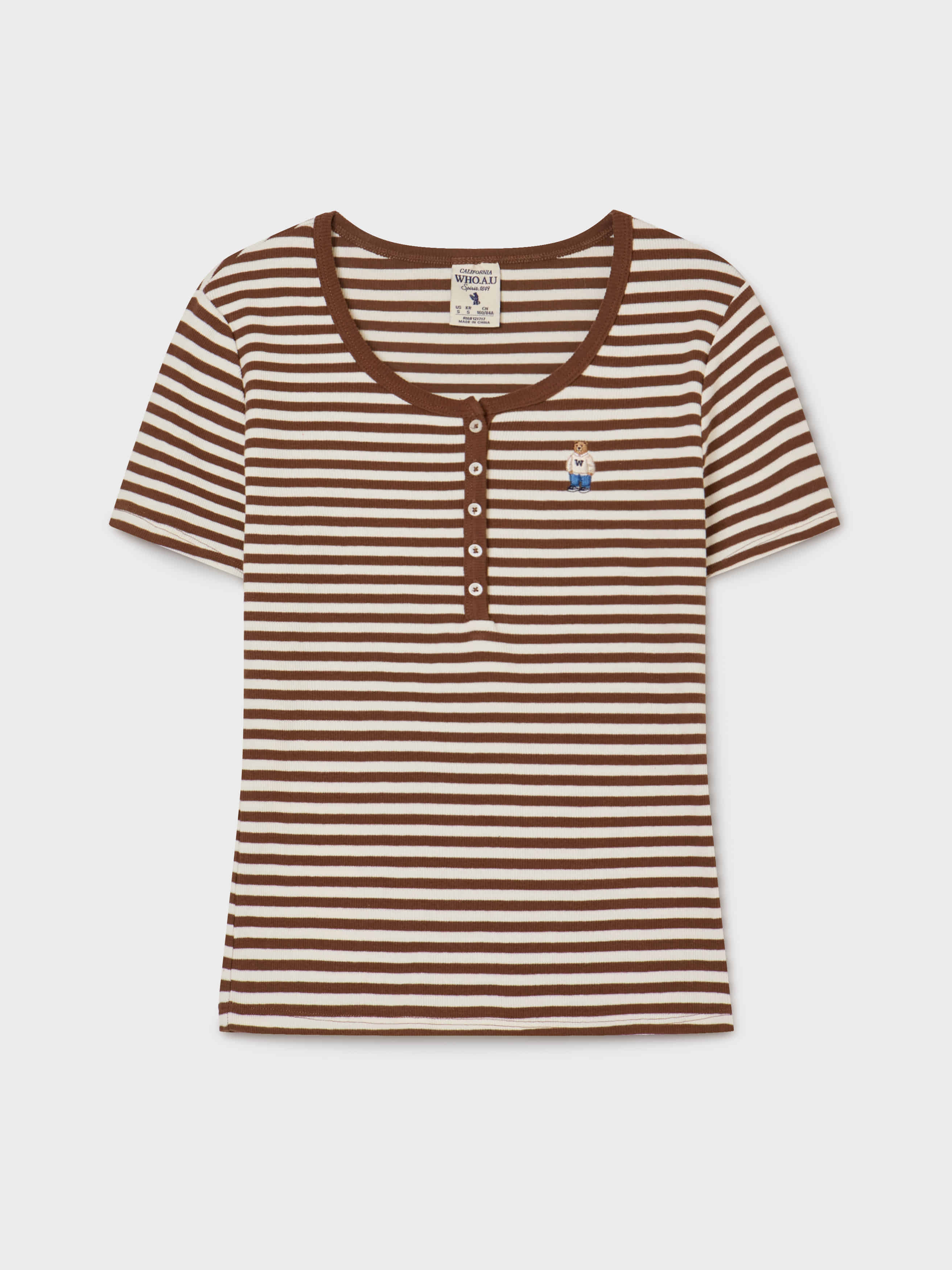 韓國 WhoAU Steve Ribbed Henry Neck T-shirt【WA269】