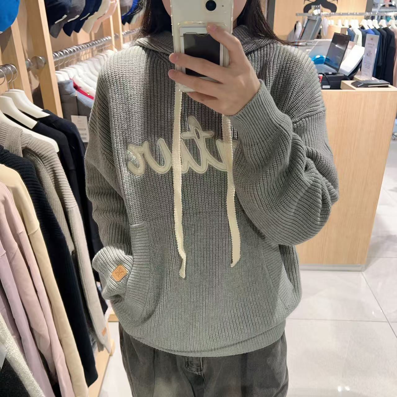 韓國 Satur Appliqué Logo Cashmere Blend Hooded Knit【SR148】