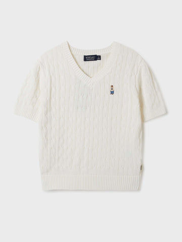 韓國 Who.A.U Steve V-neck Short Sleeve Sweater【WA142】