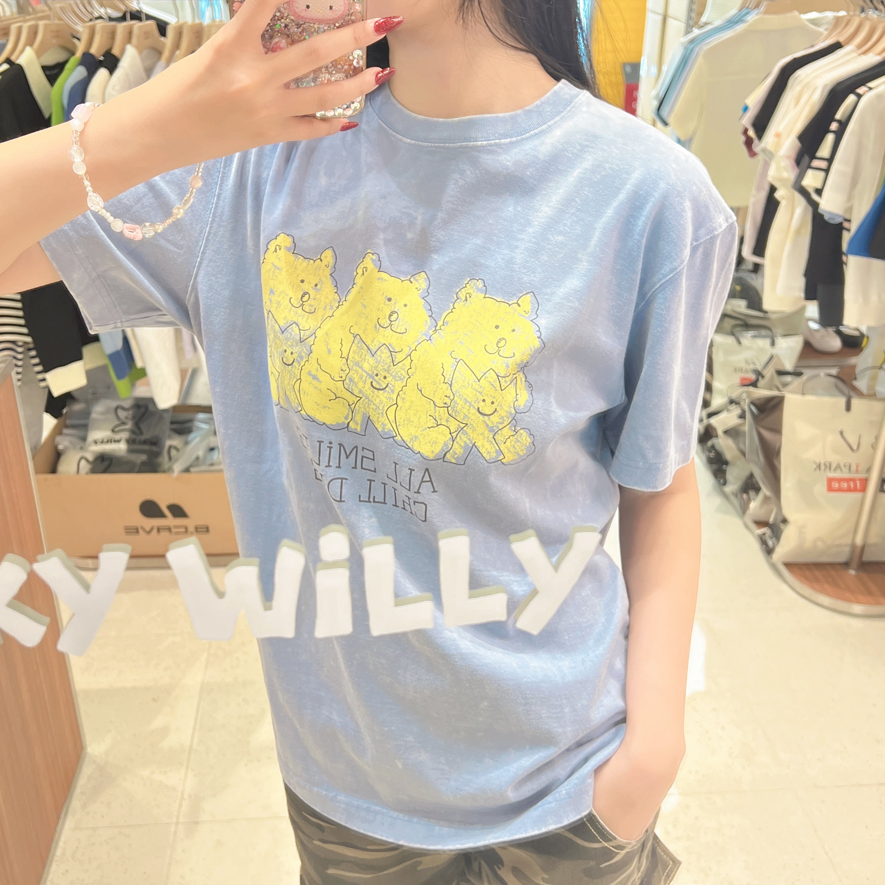 韓國 Wacky Willy Kiki and Bear Print Dyed Short Sleeve T-Shirt【WW232】