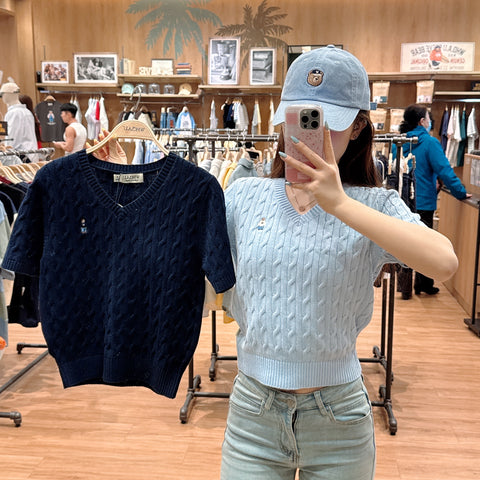 韓國 Who.A.U Steve V-neck Short Sleeve Sweater【WA142】