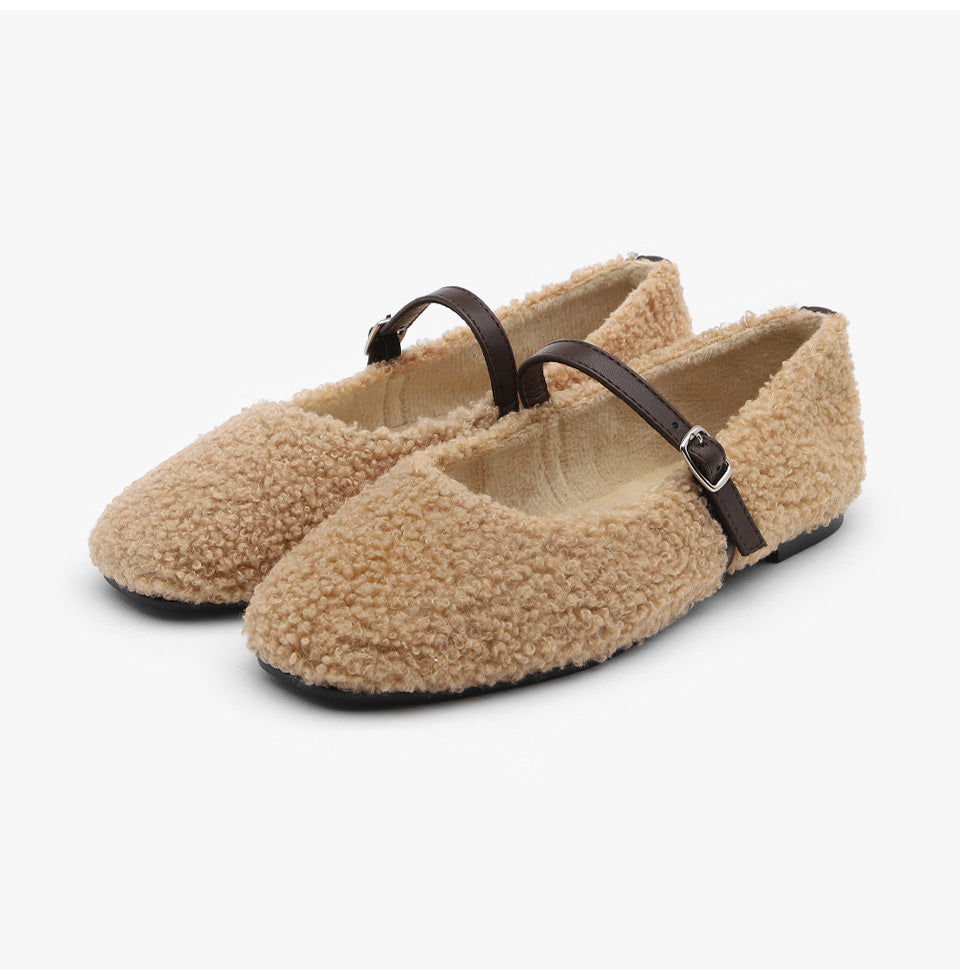 韓國 Sappun Dione Fur-lined Mary Jane Flats (1cm)【AU042】