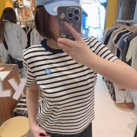 韓國 Wacky Willy Women's Striped Short Sleeve T-Shirt【WW205】