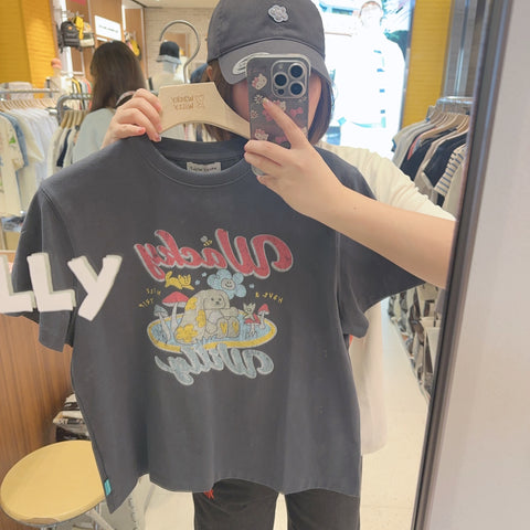韓國 Wacky Willy Women's Vintage Graphic Semi-Overfit Short Sleeve T-Shirt【WW206】