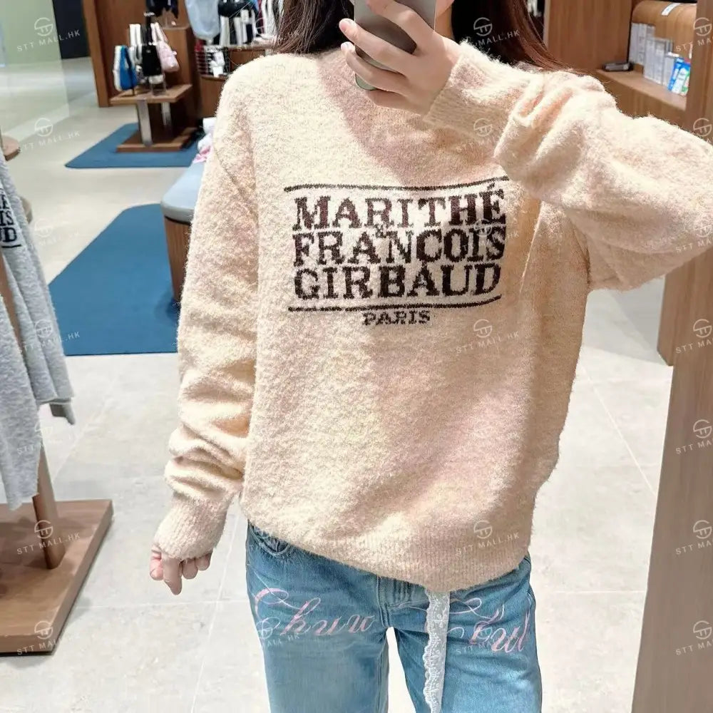 韓國 Marithe Francois Girbaud Boucle Classic Logo Knit Pullover【MD057】 Ecru / S 一般商品