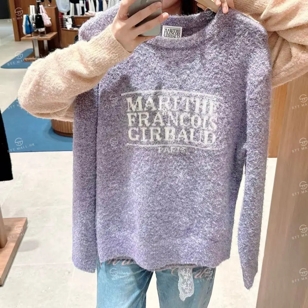 韓國 Marithe Francois Girbaud Boucle Classic Logo Knit Pullover【MD057】 Light Purple / S 一般商品