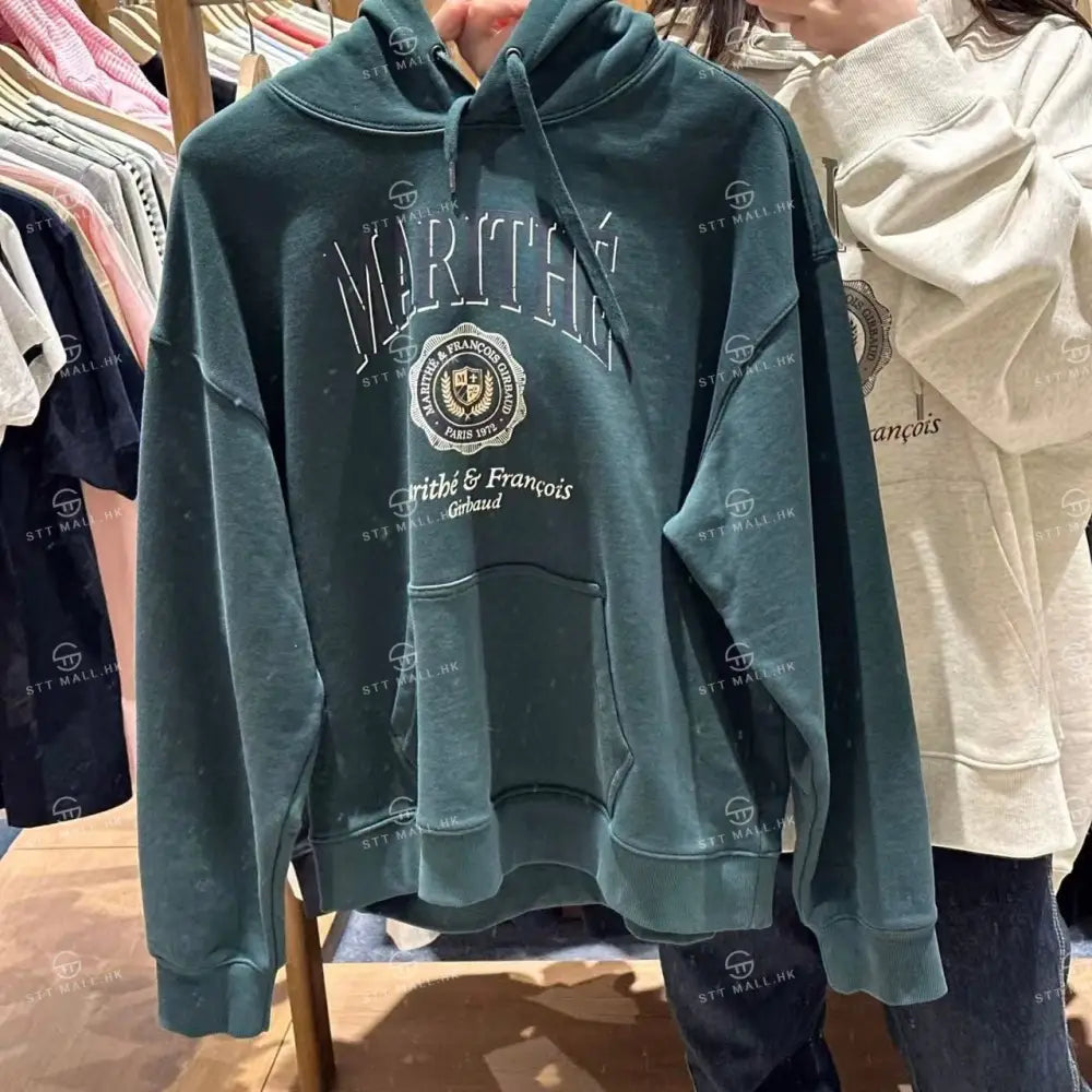 韓國 Marithe Francois Girbaud Crest Crack Logo Oversized Hoodie【MD031】 Dark Green / S 一般商品