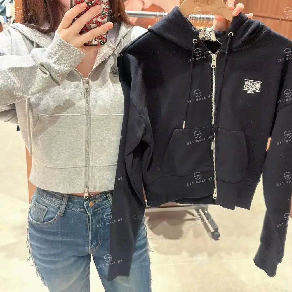 韓國 Marithe Francois Girbaud W Back Classic Logo Crop Hoodie【MD089】 Navy / S 一般商品