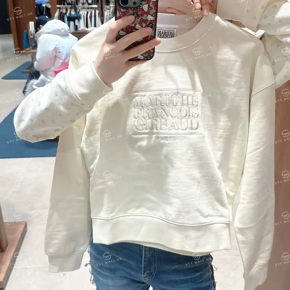 韓國 Marithe Francois Girbaud W Classic Logo Crop Sweatshirt【MD088】 Ivory / S 一般商品