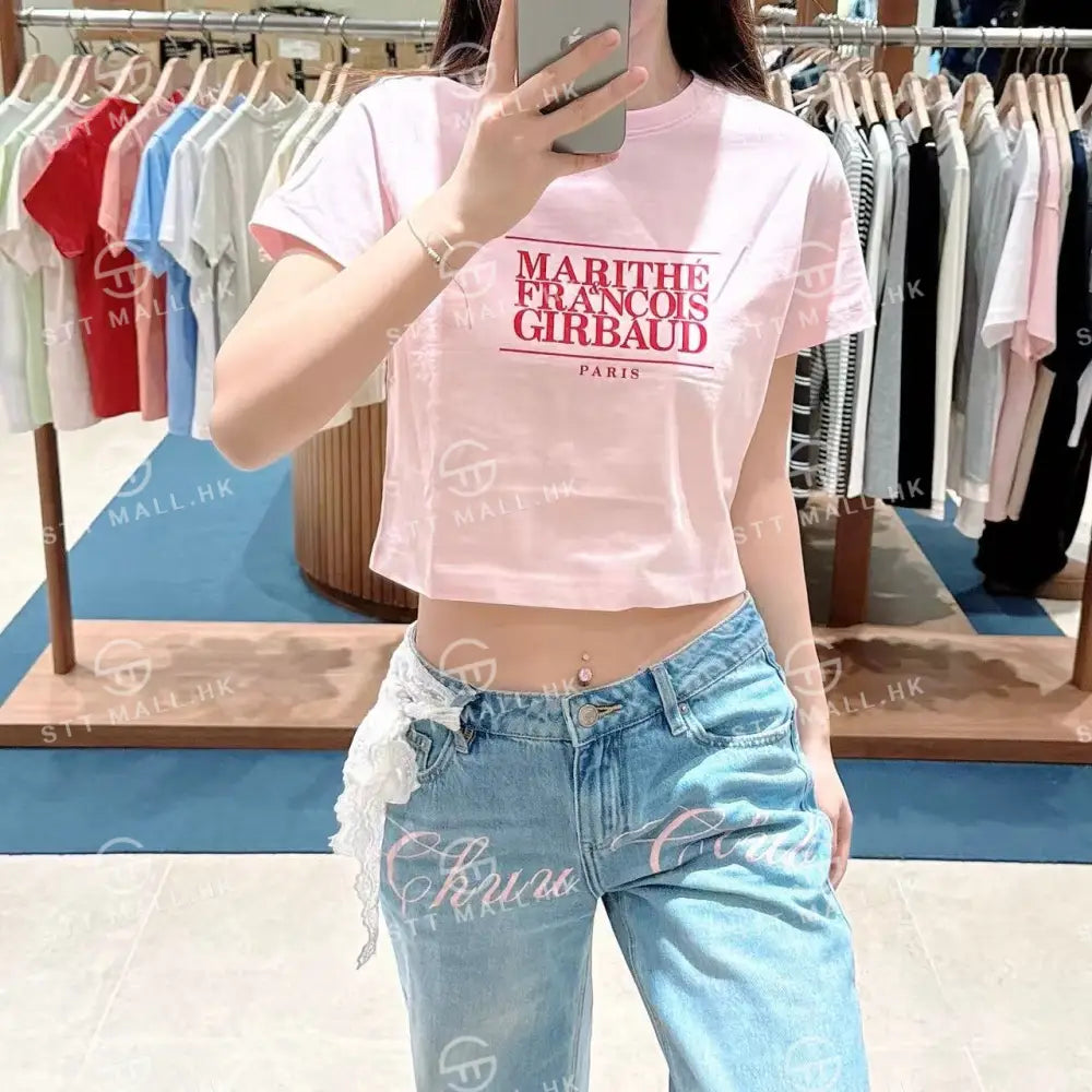 韓國 Marithe Francois Girbaud W Classic Logo Crop Tee【MD043】 Baby Pink / S 一般商品