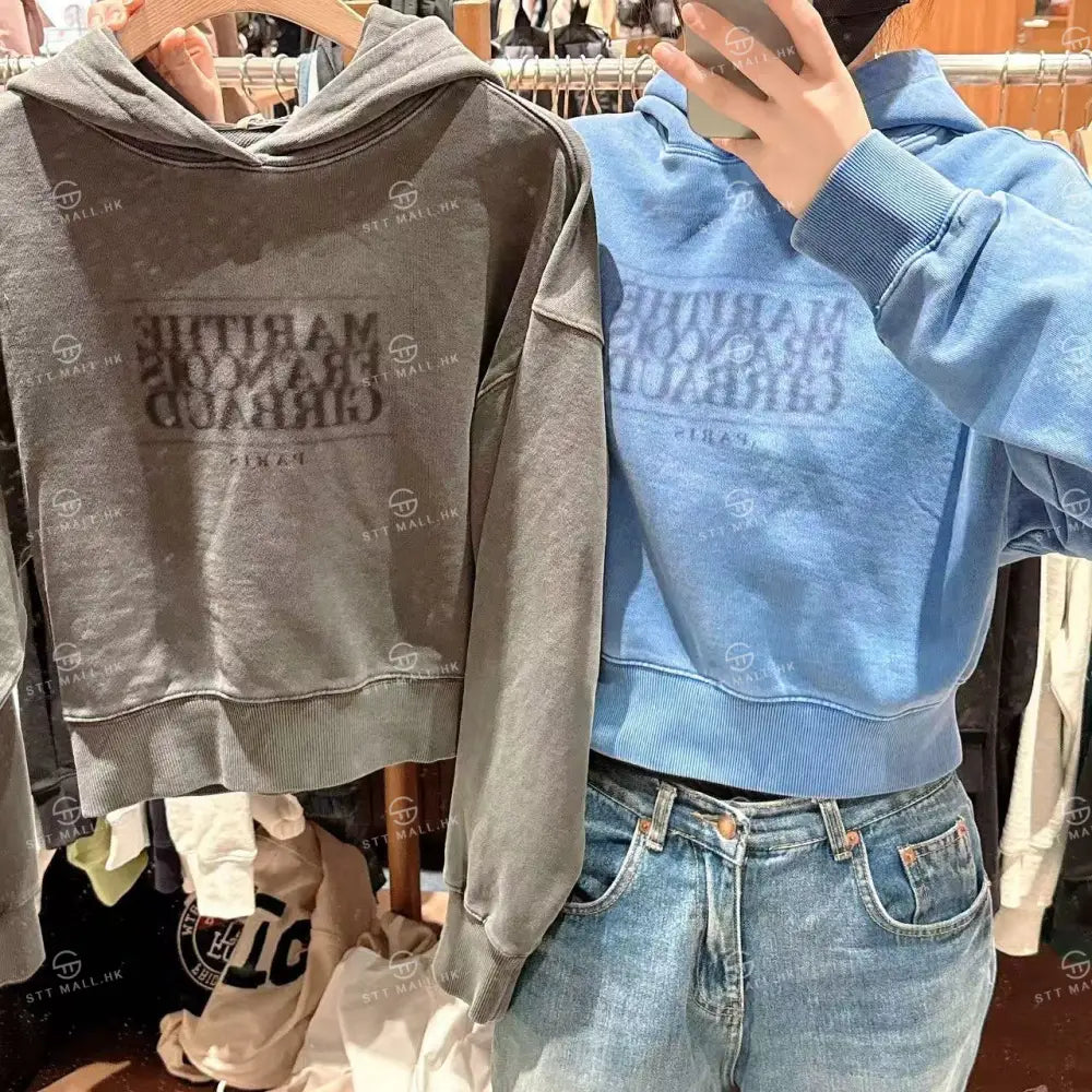 韓國 Marithe Francois Girbaud W Shadow Classic Logo Dyeing Crop Hoodie【MD148】 一般商品