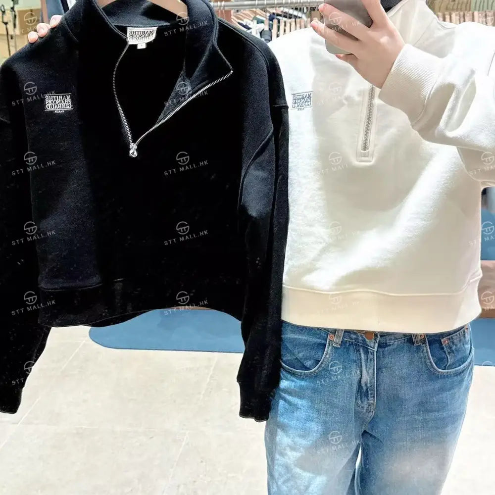韓國 Marithe Francois Girbaud W Small Classic Logo Half Zipup Crop Sweatshirt【MD135】 一般商品