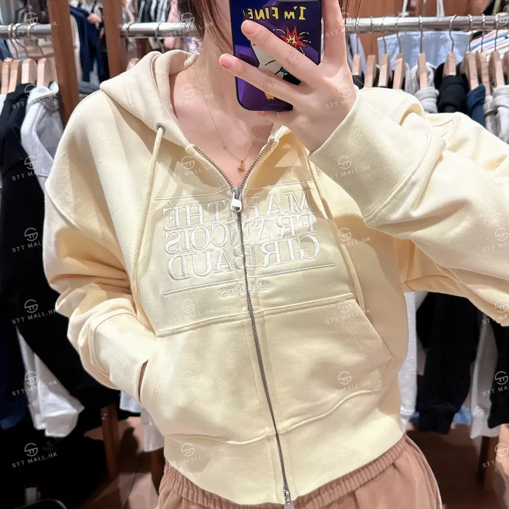 韓國 Marithe Francois Girbaud Women’s Classic Logo Crop Hoodie Zipup【MD117】 Butter / S 一般商品