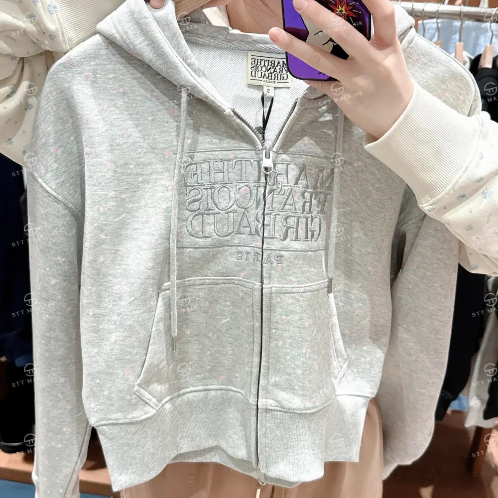 韓國 Marithe Francois Girbaud Women’s Classic Logo Crop Hoodie Zipup【MD117】 Heather Gray / S 一般商品