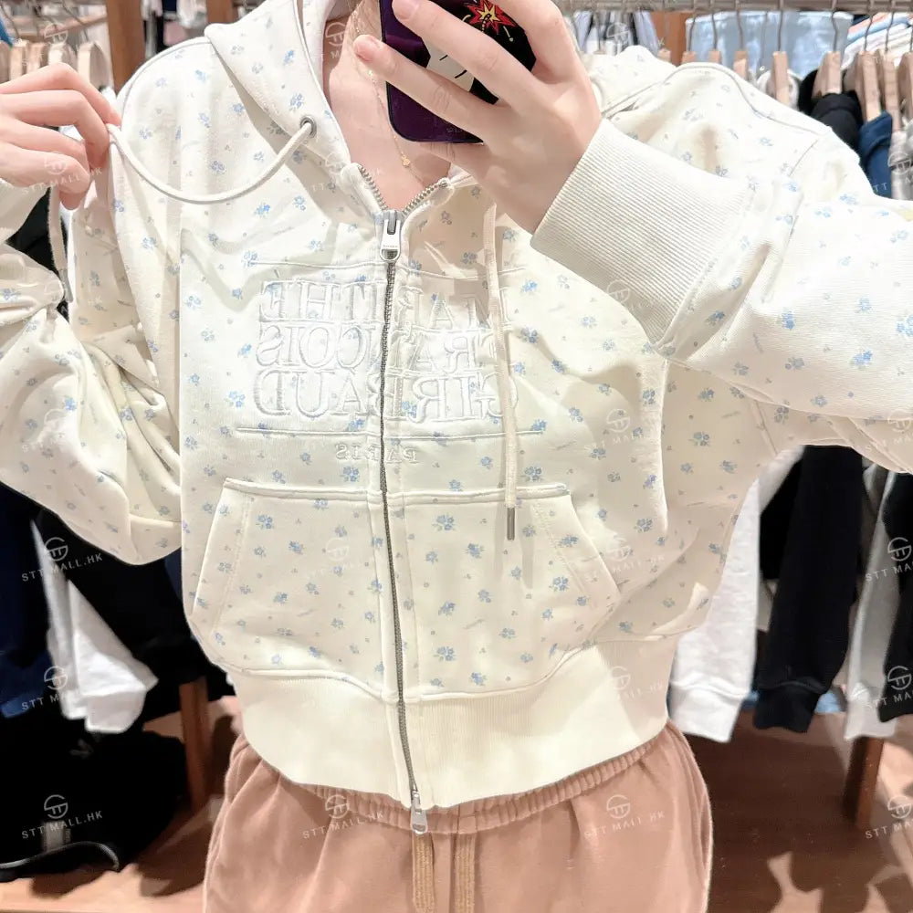 韓國 Marithe Francois Girbaud Women’s Classic Logo Crop Hoodie Zipup【MD117】 Ivory / S 一般商品