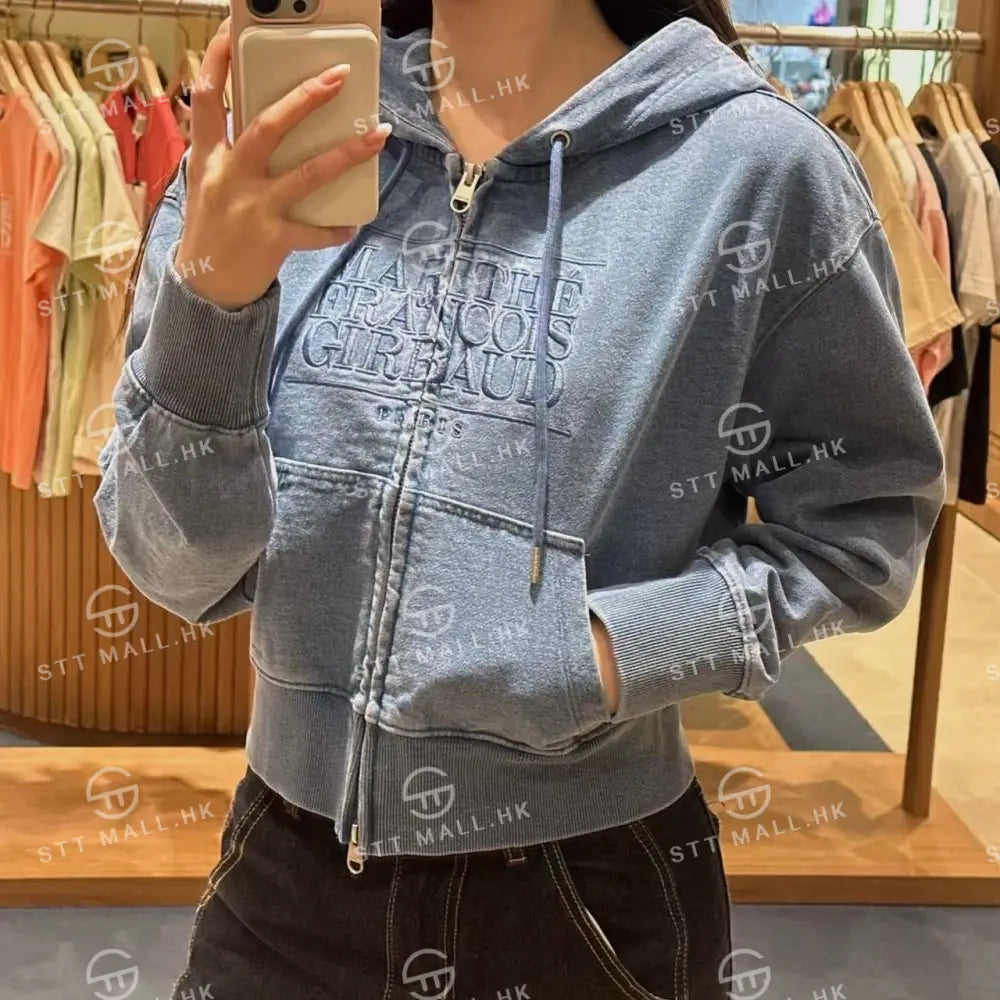 韓國 Marithe Francois Girbaud Women’s Embroidery Classic Logo Crop Hoodie Zipup【MD086】 一般商品