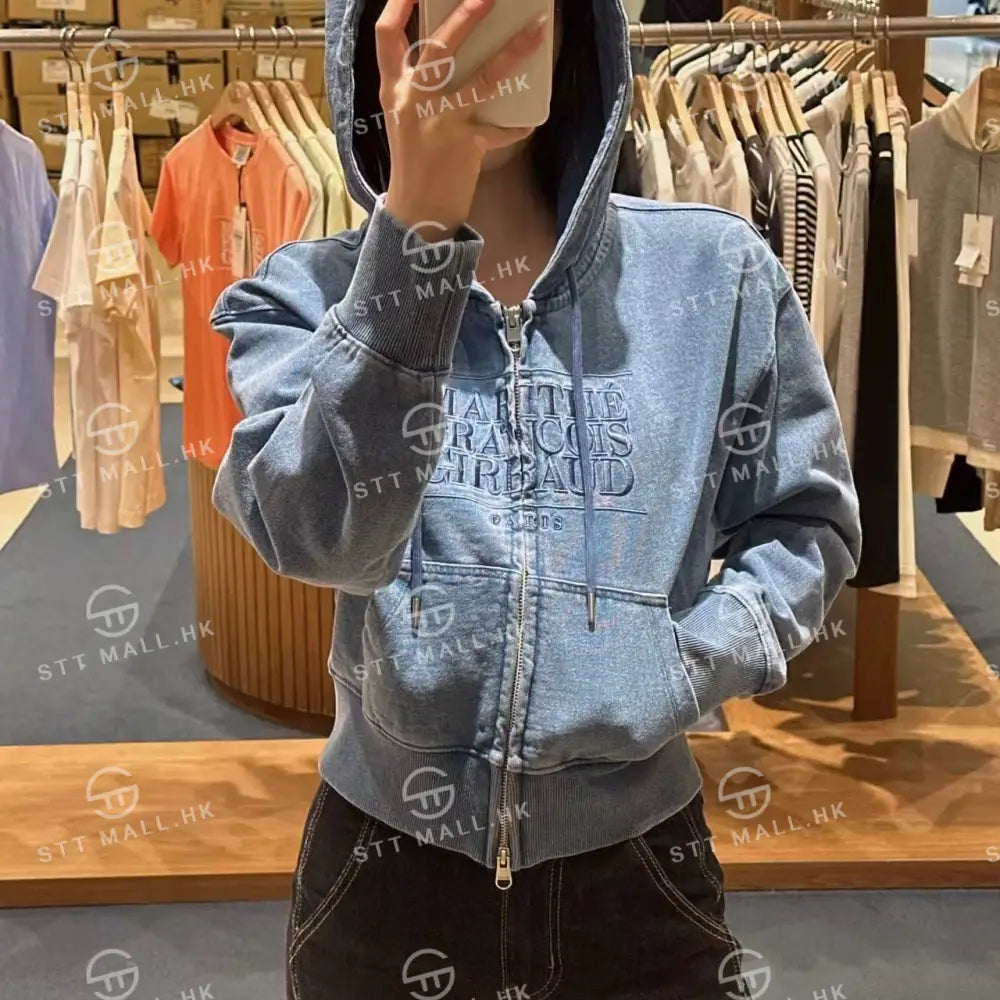 韓國 Marithe Francois Girbaud Women’s Embroidery Classic Logo Crop Hoodie Zipup【MD086】 一般商品