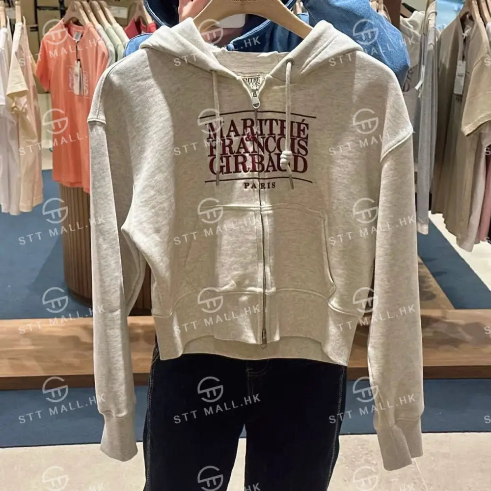 韓國 Marithe Francois Girbaud Women’s Embroidery Classic Logo Crop Hoodie Zipup【MD086】 一般商品