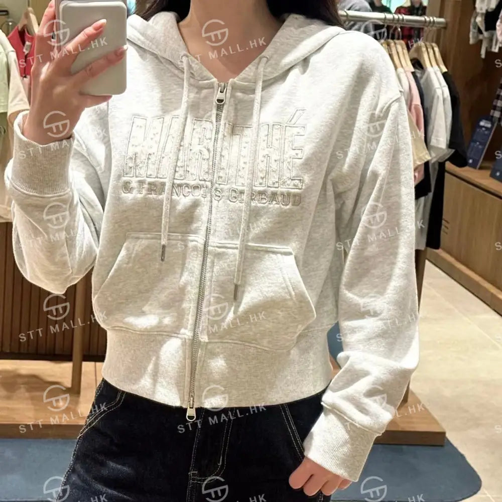 韓國 Marithe Francois Girbaud Women’s Lace Applique Crop Hoodie Zipup【MD085】 一般商品