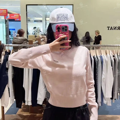 韓國 Marithe Francois Girbaud Women's Small Classic Logo Crop Knit Pullover【MD118】