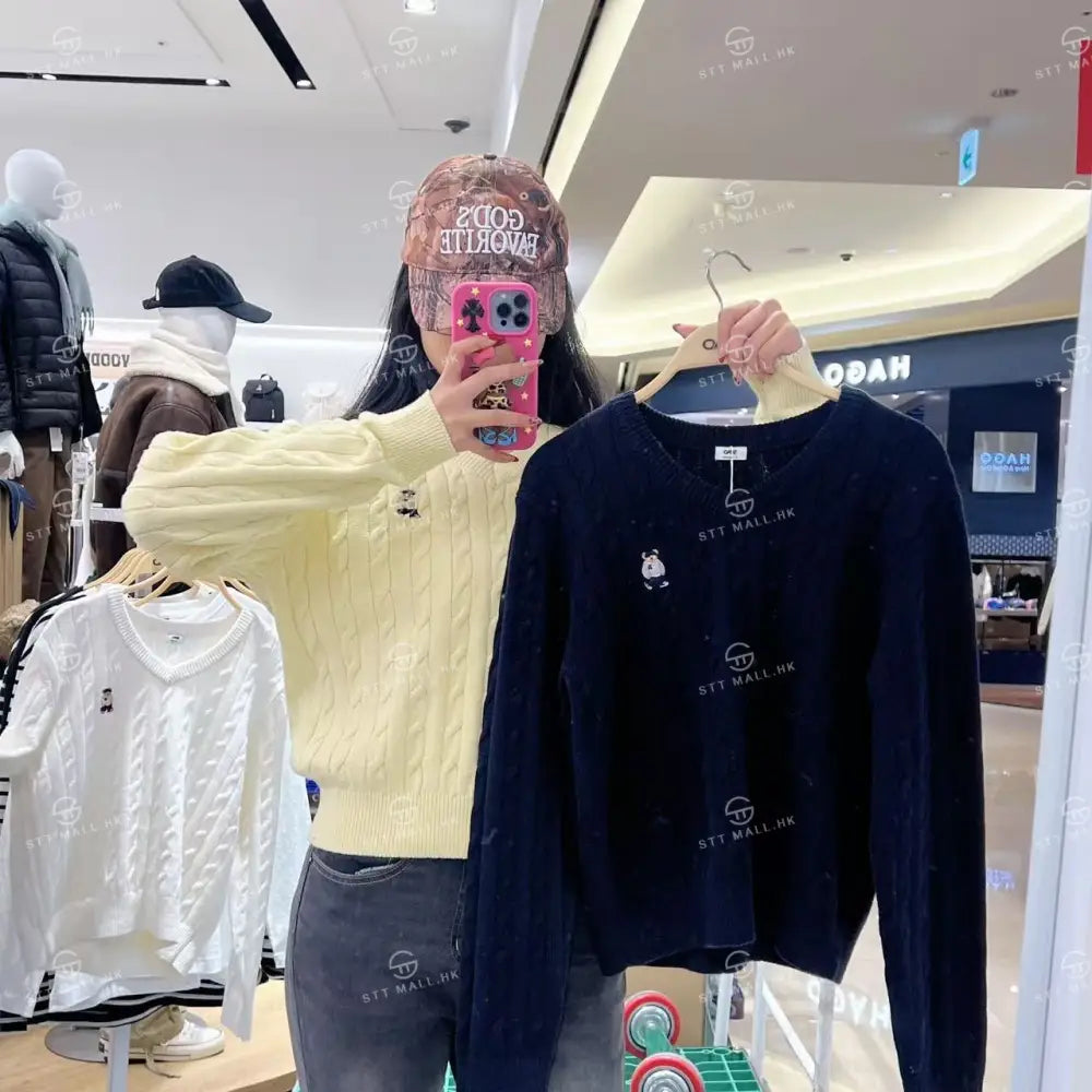 韓國 SPAO Woody Cable V-Neck Sweater【SP309】 Navy / S 一般商品