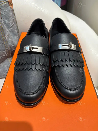 全新Hermes光面小牛皮Destin流蘇黑色LOAFER鞋 訂金 $500 總售價 $7298【JS464】