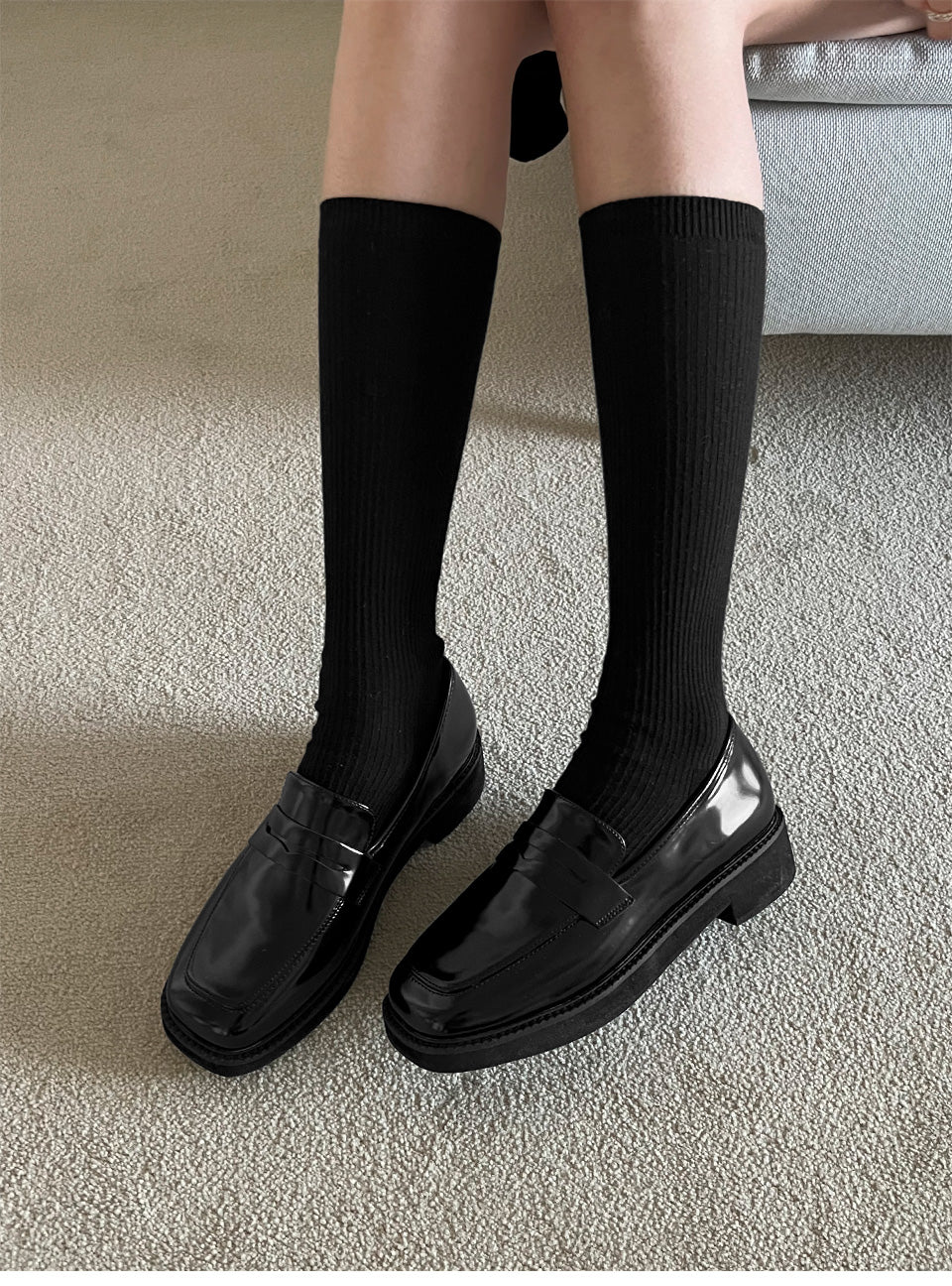 韓國 Sappun Frize Square Penny Loafers (3.5cm)【AU053】