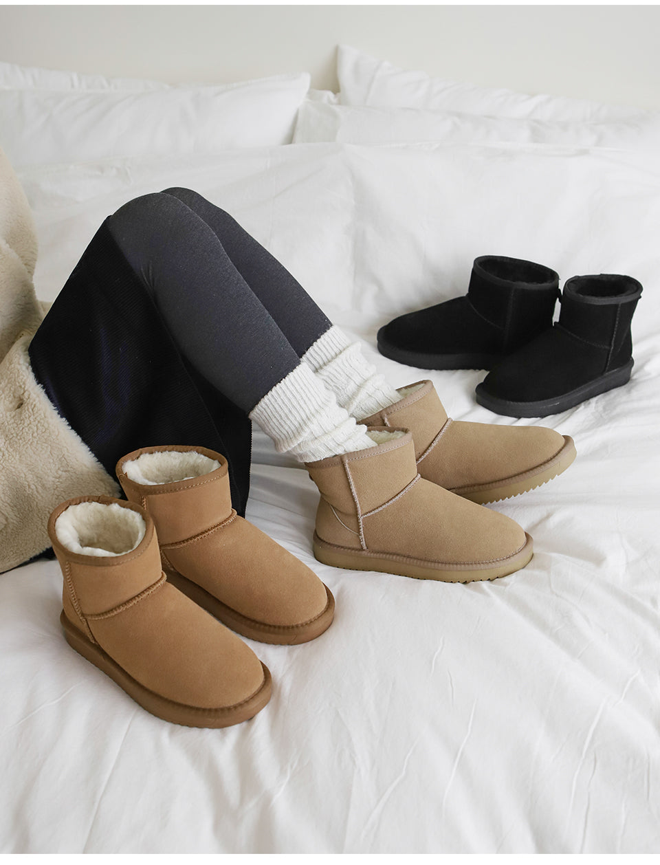 韓國 Sappun Jenli Natural Leather Fur-lined Shearling Boots (3cm) 短款【AU044】