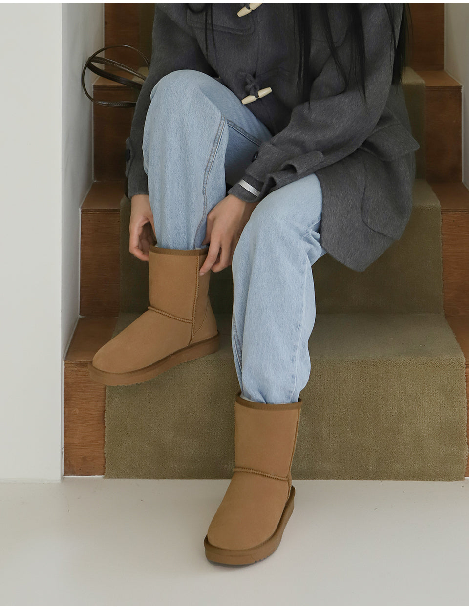 韓國 Sappun Jenli Natural Leather Fur-lined Shearling Boots (3cm) 中長款【AU045】