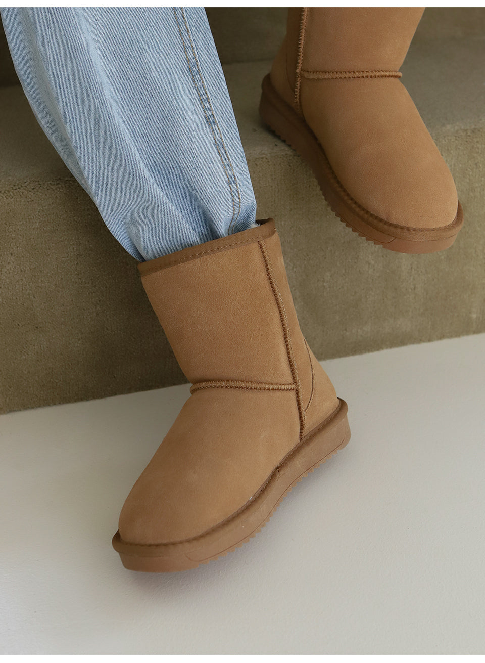 韓國 Sappun Jenli Natural Leather Fur-lined Shearling Boots (3cm) 中長款【AU045】