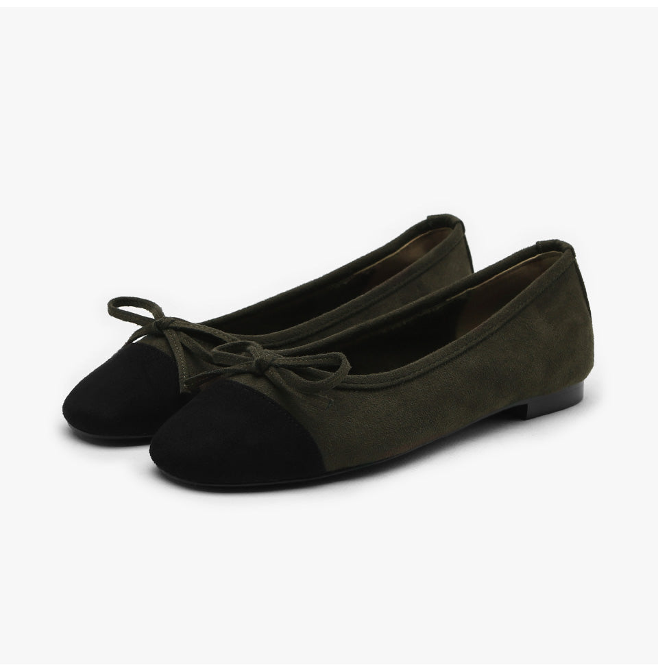 韓國 Sappun Maret Suede Fur-Lined Ribbon Flats (1cm)【AU049】