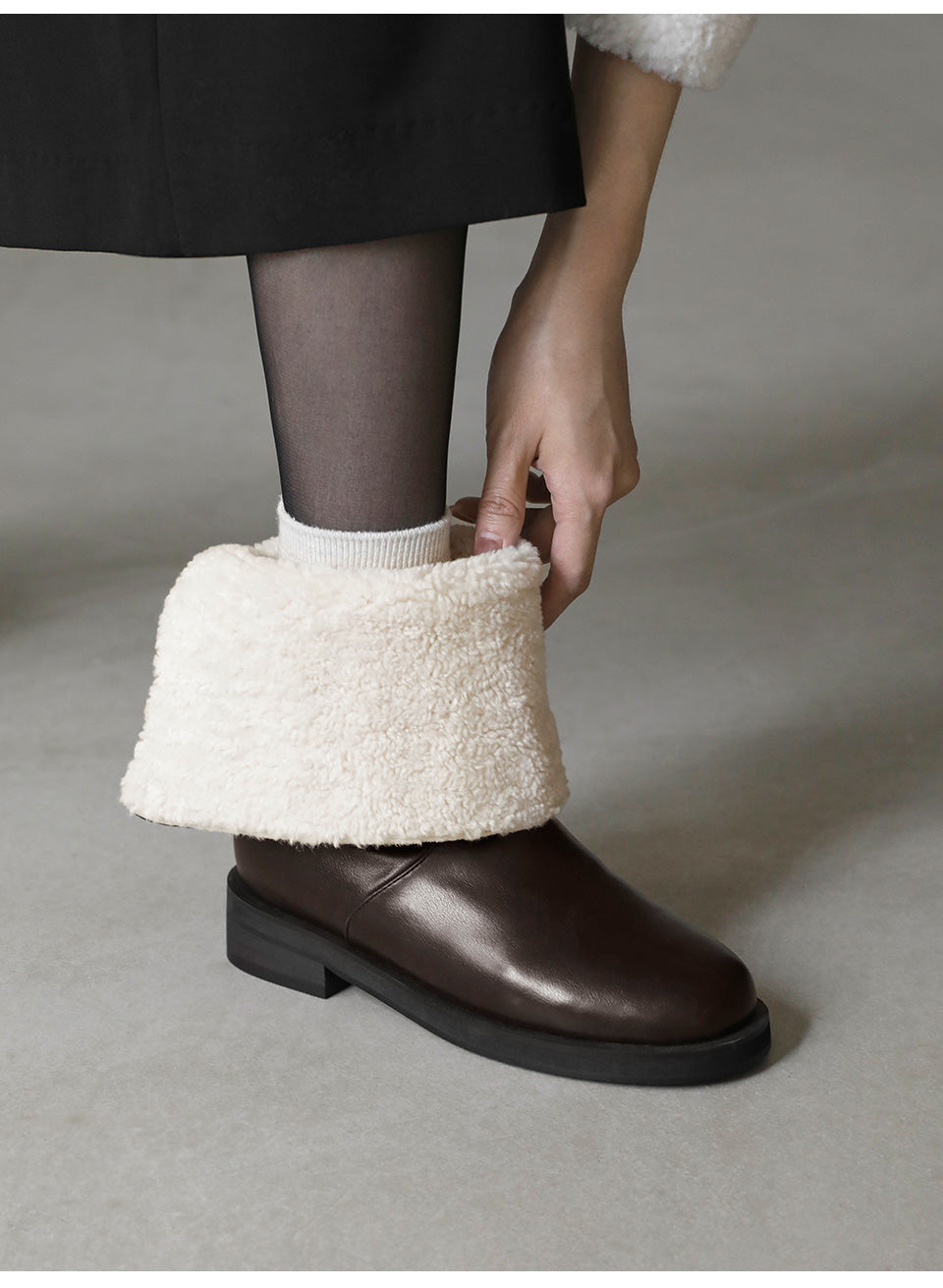 韓國 Sappun Bendor fur-lined mid-calf boots (3.5cm)【AU038】