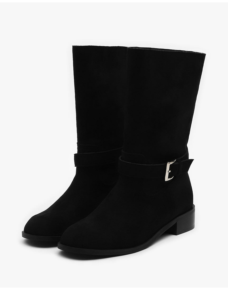 韓國 Sappun Trina Buckle Strap Mid Boots (3.5cm)【AU064】