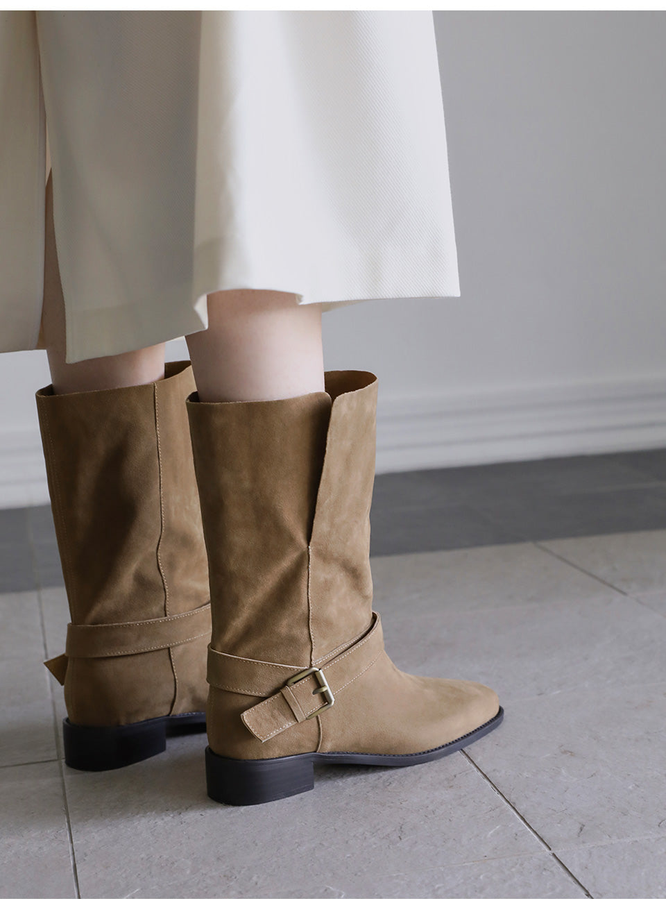 韓國 Sappun Krysel Buckle Strap Mid Boots (3cm)【AU024】