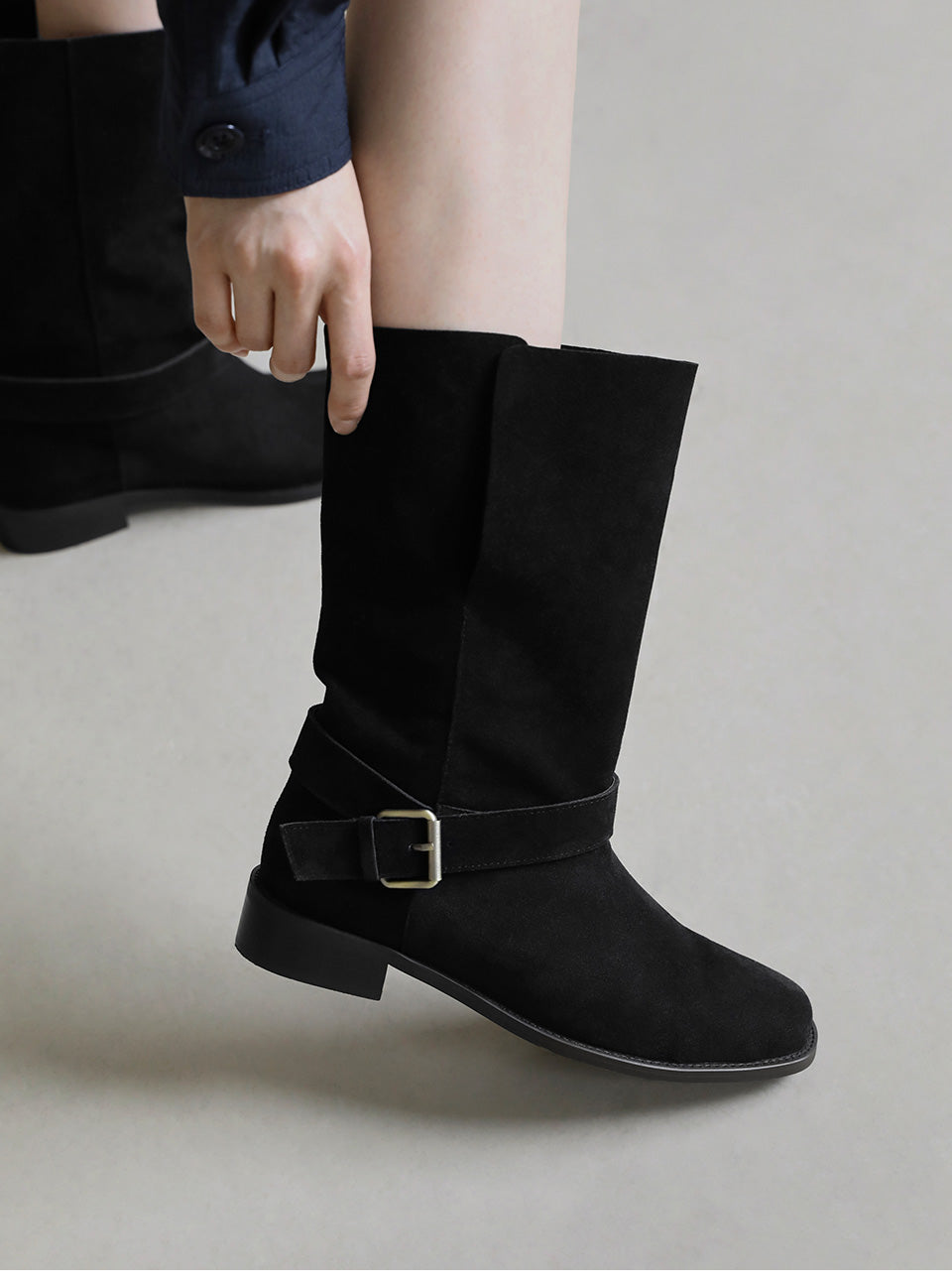 韓國 Sappun Krysel Buckle Strap Mid Boots (3cm)【AU024】