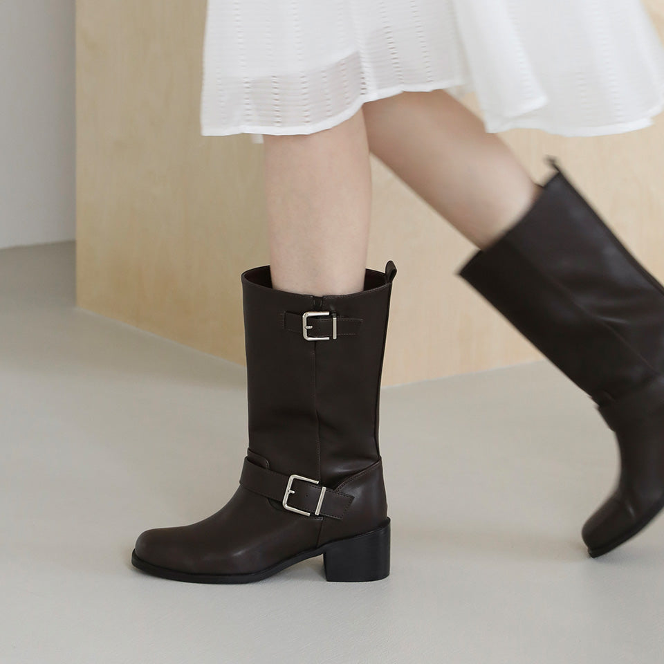 韓國 Sappun Gerald Buckle Strap Mid Boots (5cm)【AU060】