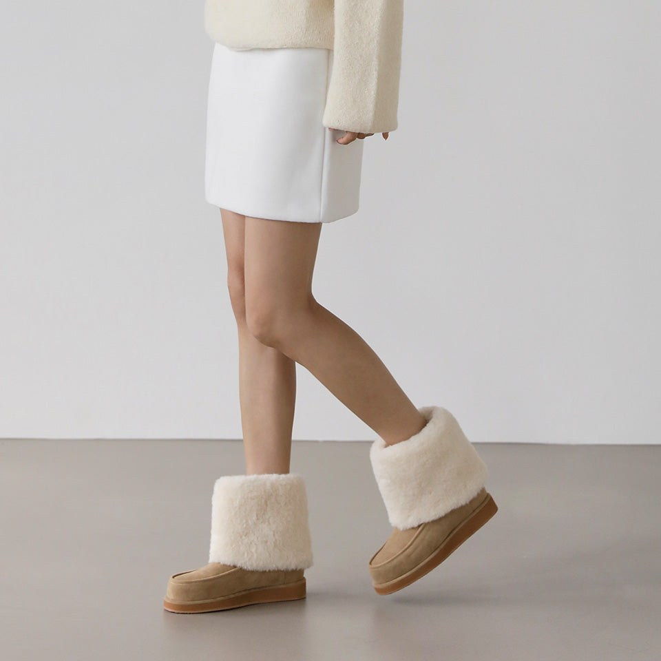 韓國 Sappun Reridan Fur-lined Shearling Boots (3cm)【AU037】