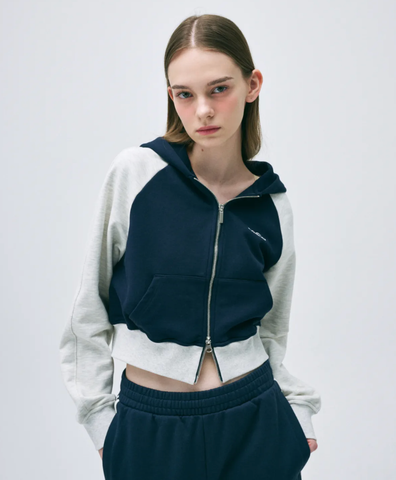 韓國 Nerdy Women's Raglan Cropped Hoodie Zip-Up【NY039】