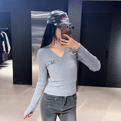 韓國 Mucent Gianni V-neck crop rib knit【MU120】