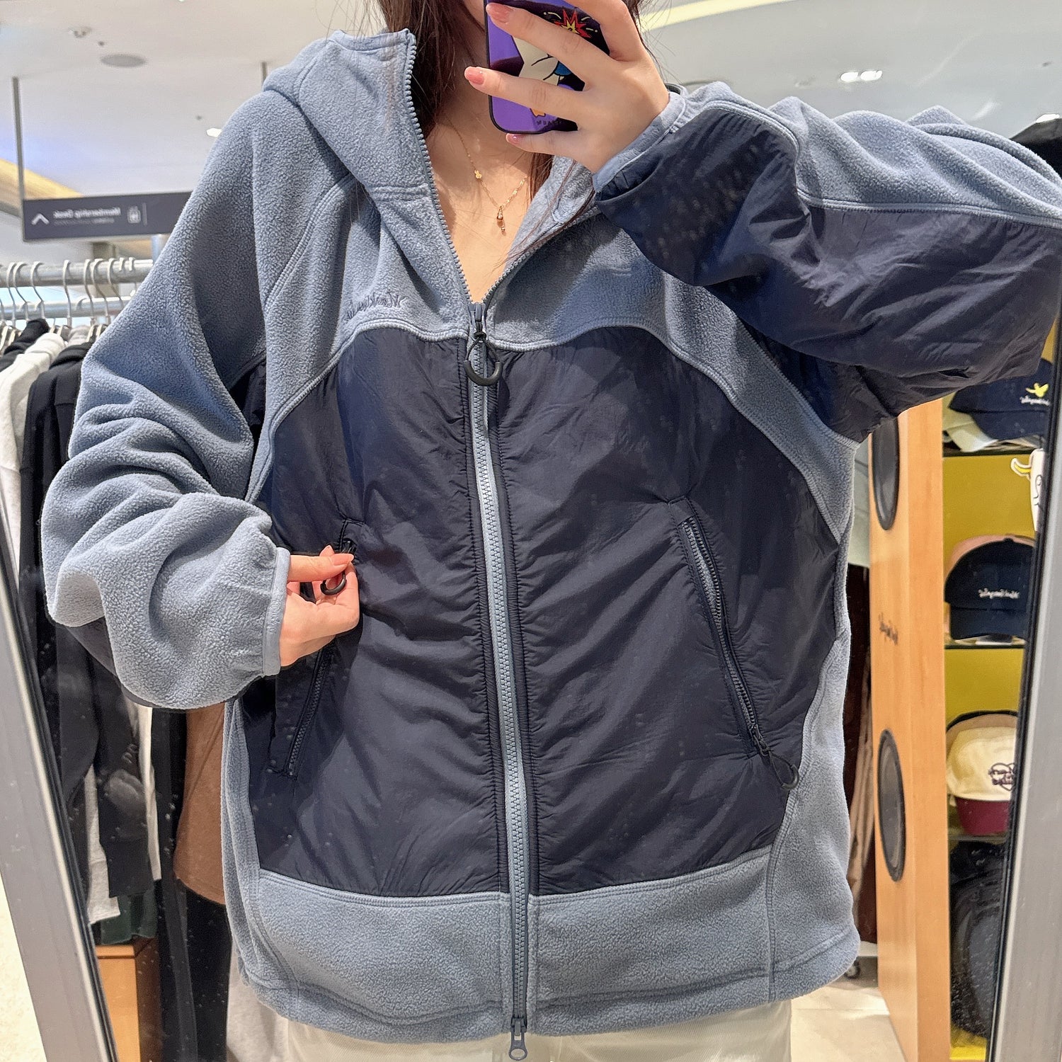 韓國 Mark Gonzales Sign Logo Woven Two-Color Fleece Hooded Jacket【MG203】