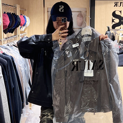 韓國 Satur Theo Synthetic Leather Collar Jacket【SR224】