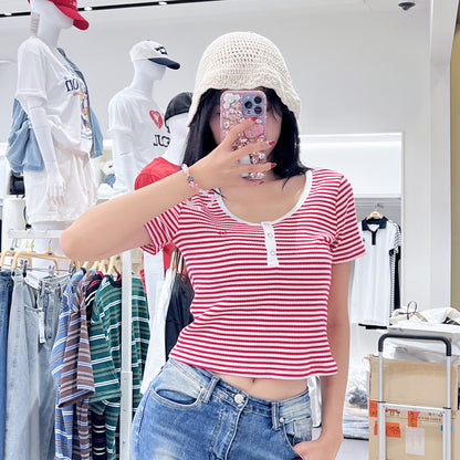 韓國 SPAO Henry Neck Crop Short Sleeve T-Shirt【SP177】