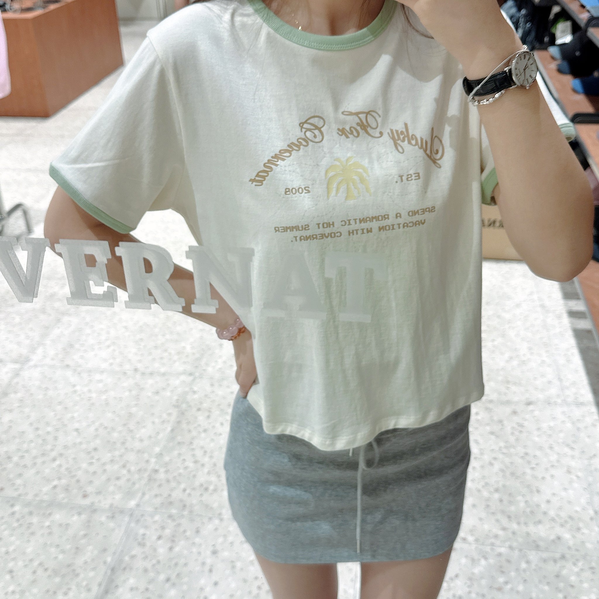 韓國 Covernat Women's Summer Graphic Ringer T-Shirt【CO055】