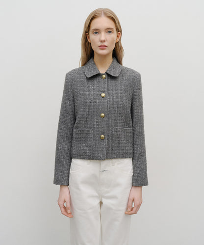 韓國 Marithe Francois Girbaud W Collar Tweed Jacket【MF704】