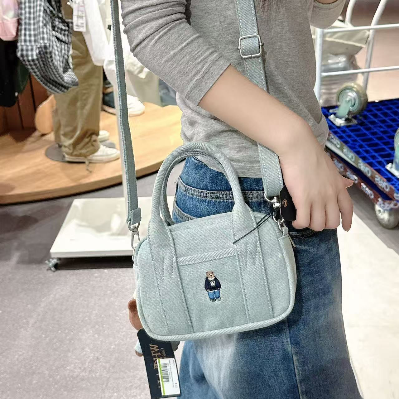 韓國 WhoAU Steve Denim Pocket Cross Bag【WA302】