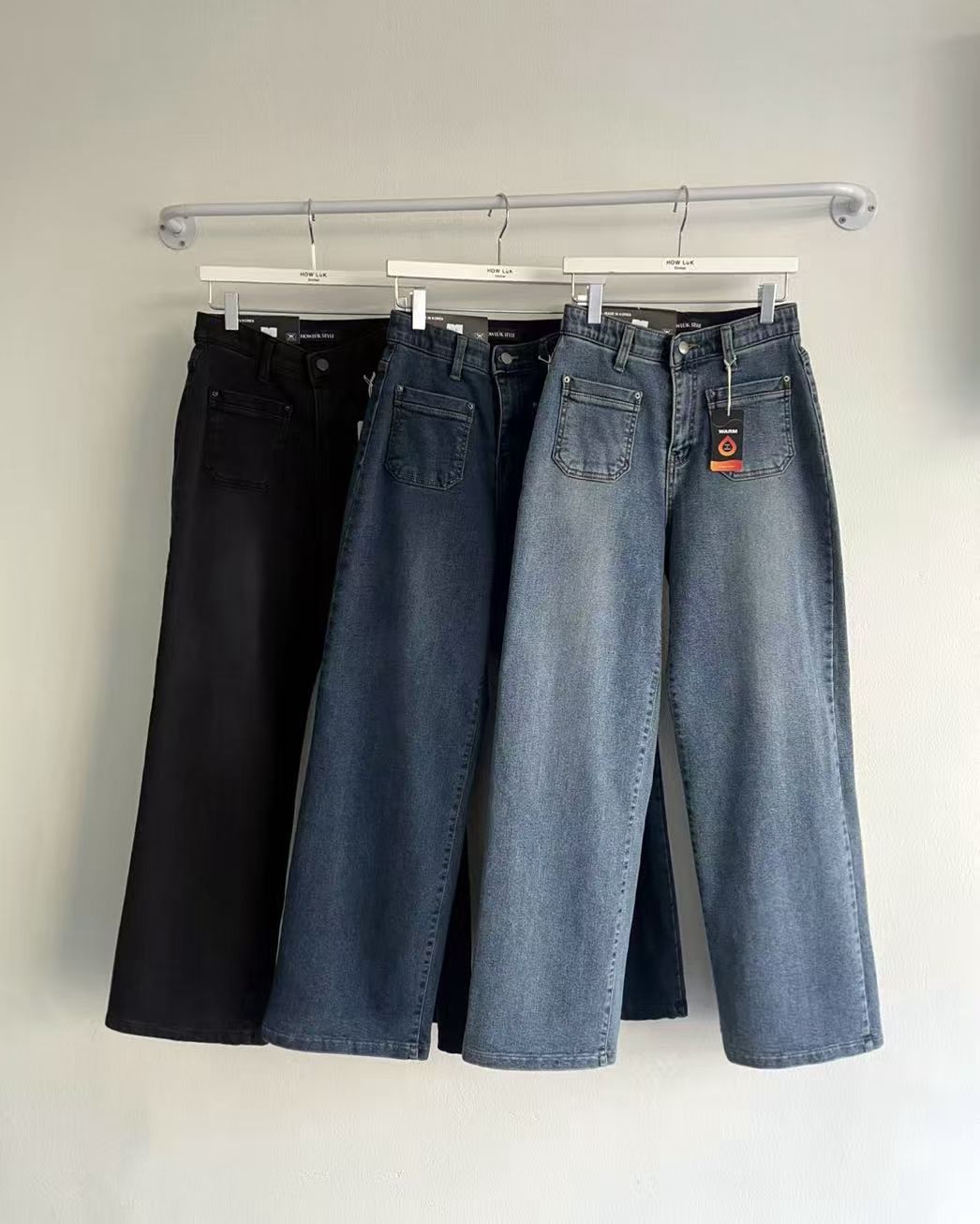 韓國 HowLuk 牛仔褲 刷薄毛 (冬季款)【H2568】