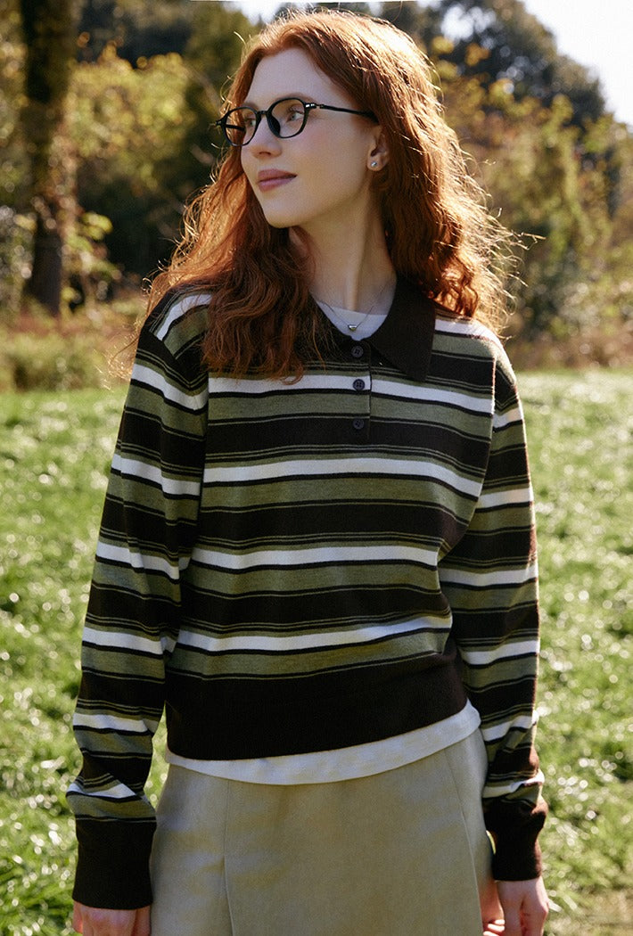 韓國 SPAO Multi-Stripe Collar Neck Knit【SP363】